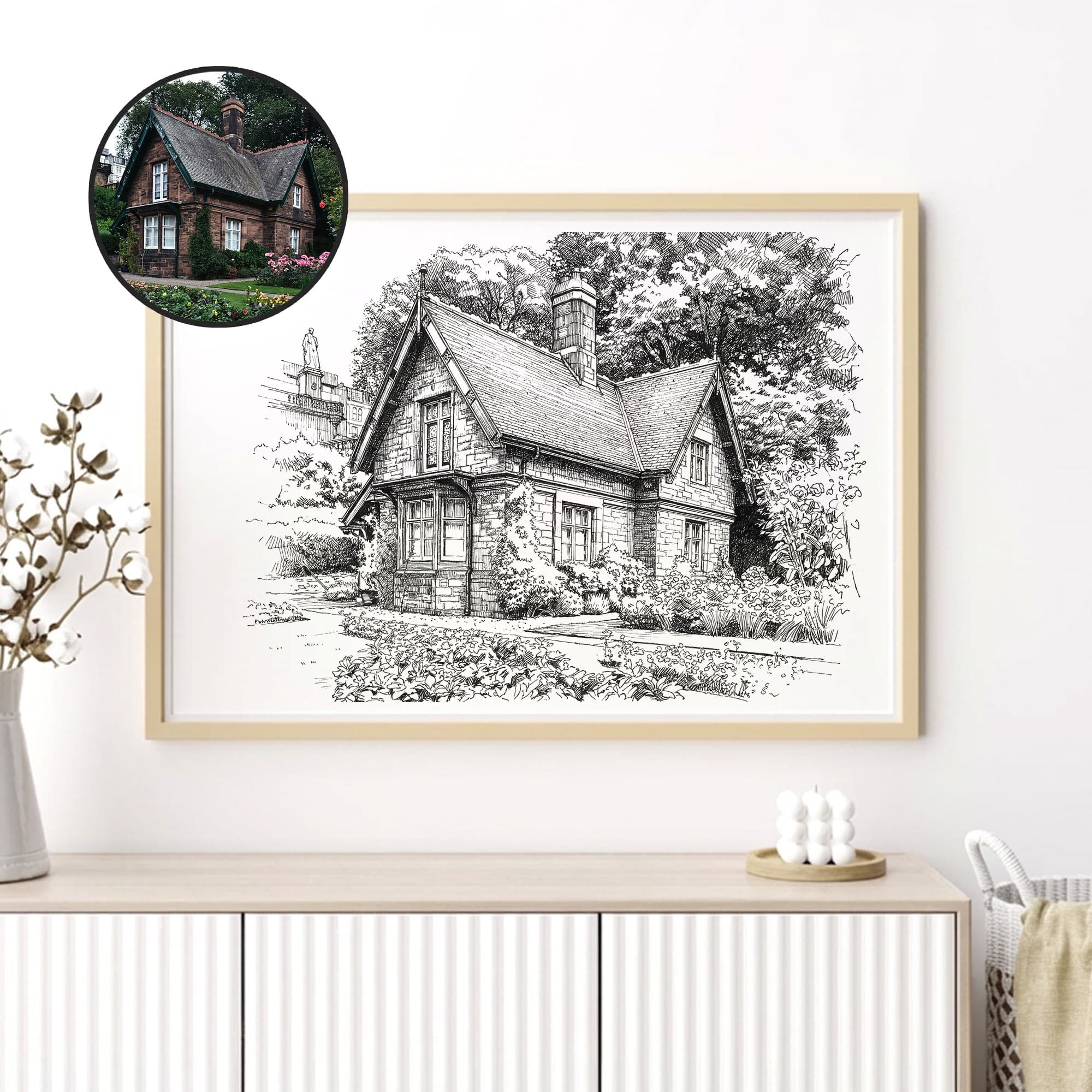 Custom House Sketch From Photo — Pencil Drawing Style Portrait